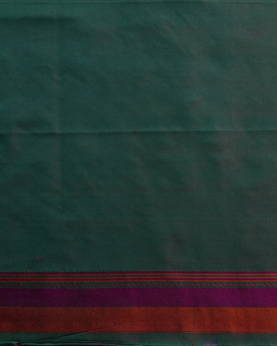 Green Pashmina Handloom Pure Katan Silk Jamawar Banarasi Saree With Mustard And Purple Meenakari And Purple Border