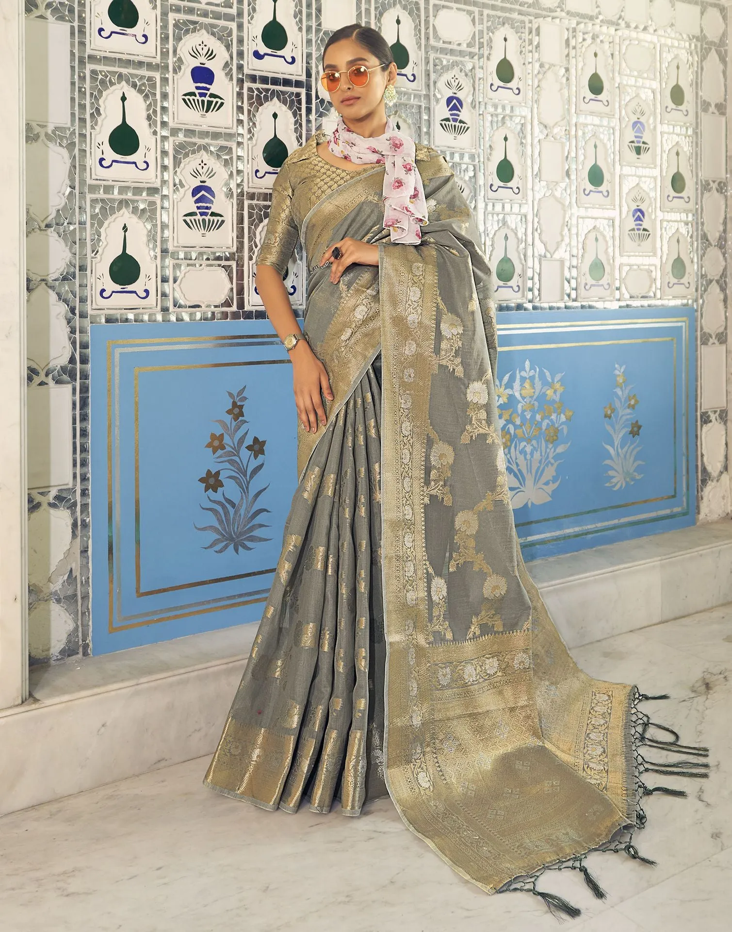 Grey Banarasi Saree