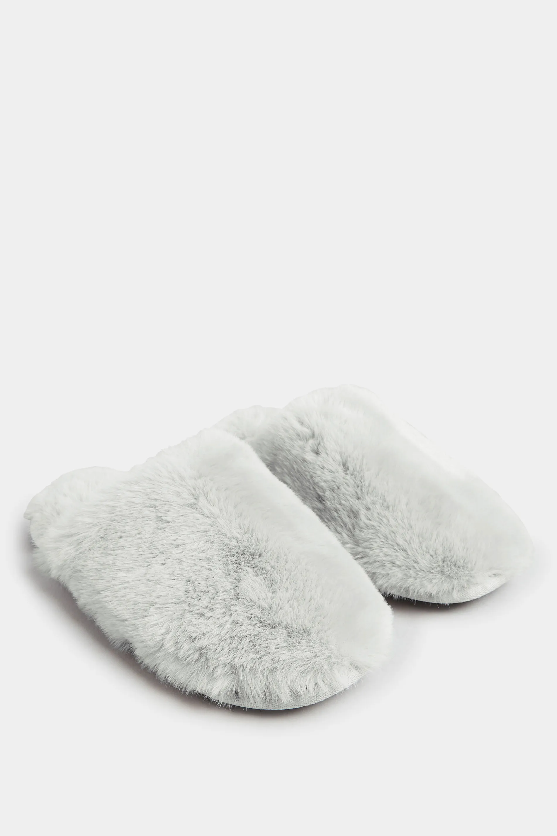 Grey Fluffy Slippers In Wide E Fit