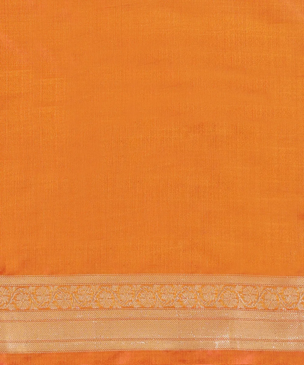 Handloom Peach And Yellow Dual Tone Pure Katan Silk Banarasi Saree With Asharfi Booti