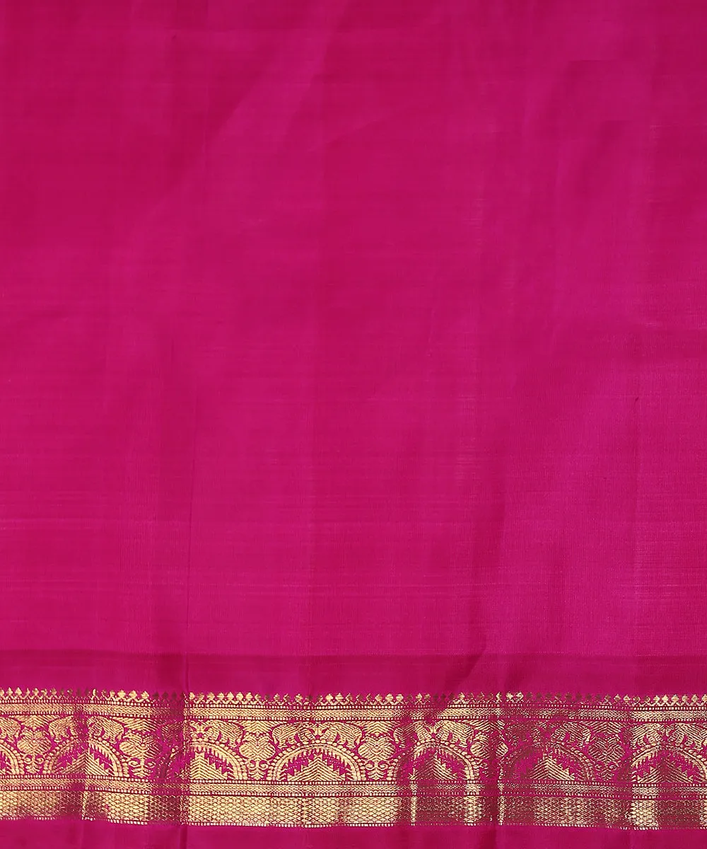 Handloom Pink And Orange Check Pure Silk Kanjivaram Saree With Purple Border