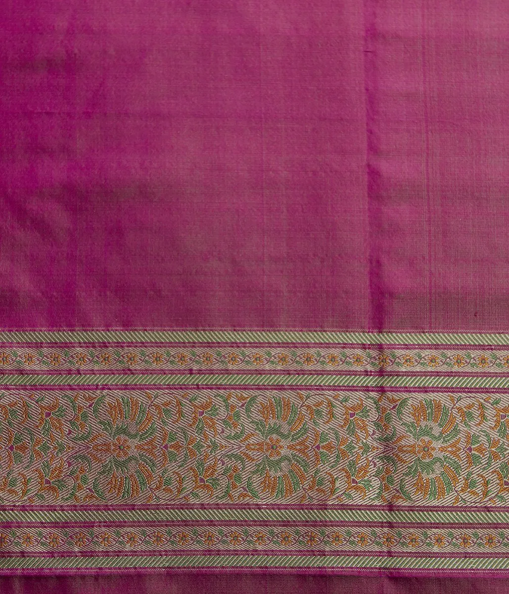 Handloom Pink Reshmi Pure Katan Silk Jamawar Tanchoi Banarasi Saree With Meenakari