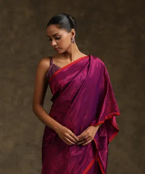 Handloom Purple Pure Katan Silk Tanchoi Banarasi Saree With Purple Resham Work