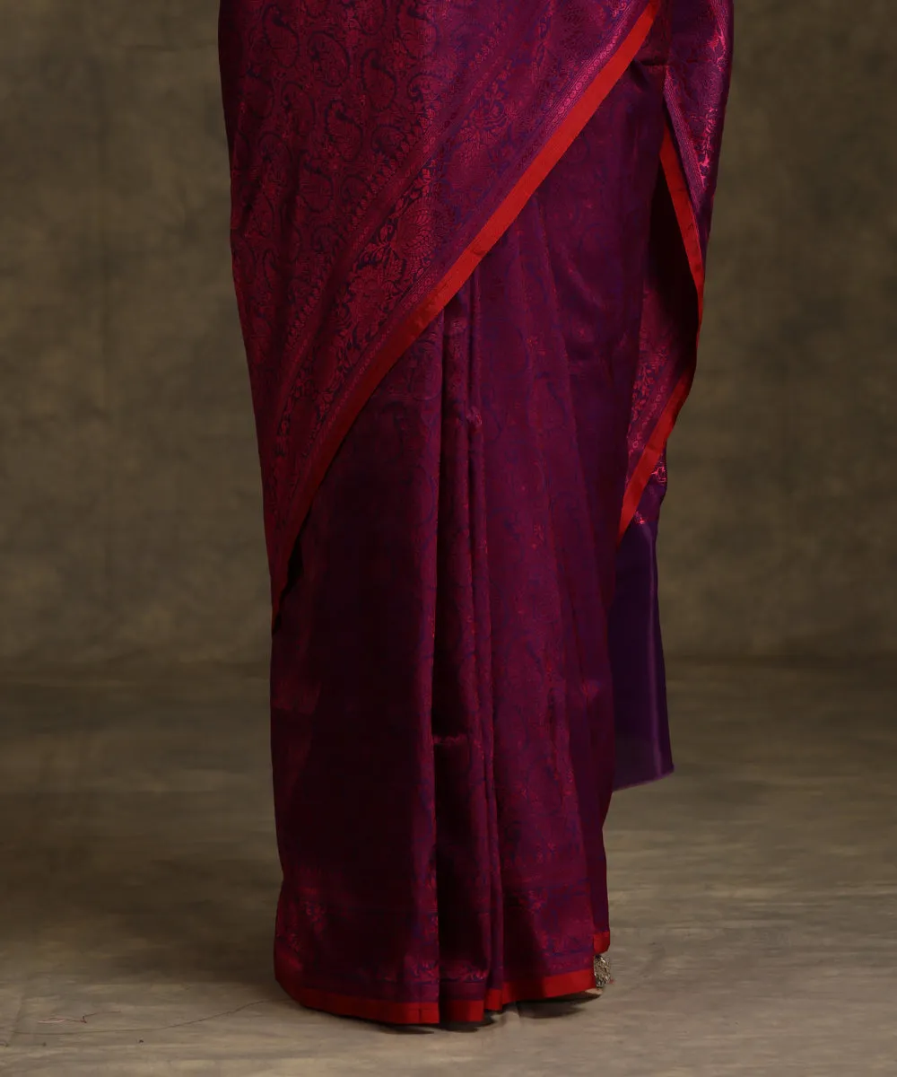 Handloom Purple Pure Katan Silk Tanchoi Banarasi Saree With Purple Resham Work