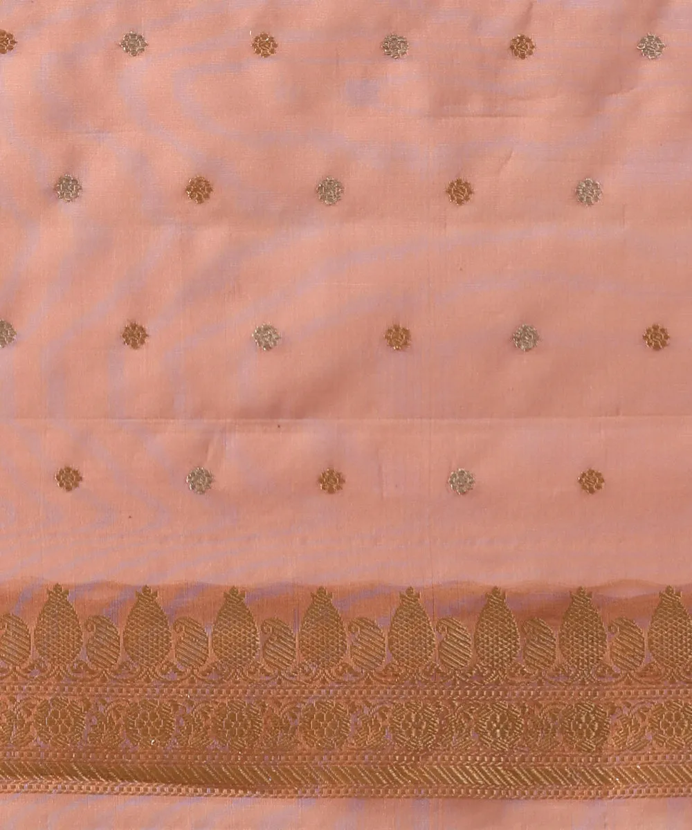 Handloom Soft Pink Pure Kora Silk Banarasi Saree With Sona Rupa Booti And Floral Border