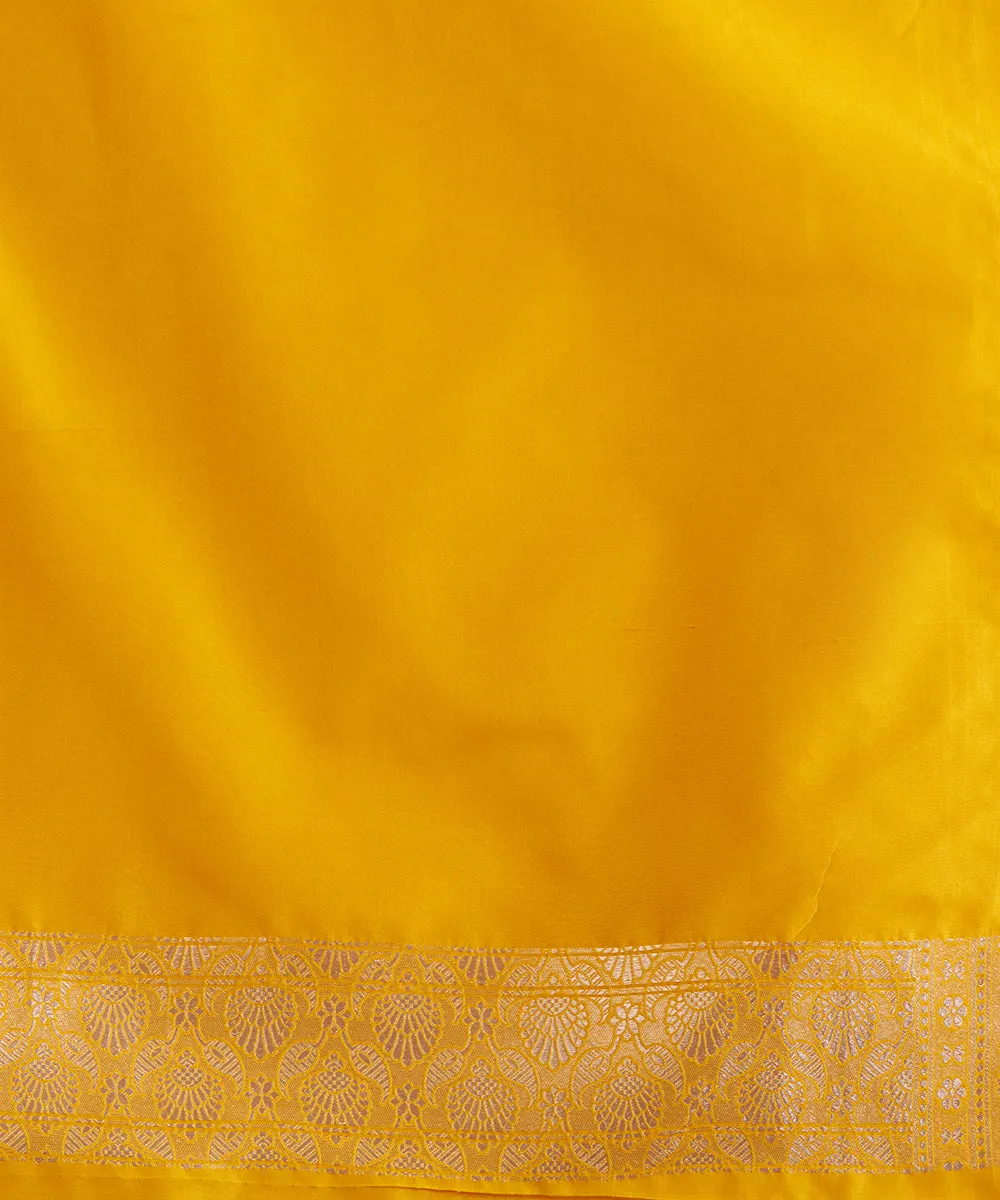 Handloom Yellow Pure Katan Silk Banarasi Saree With Cutwork Jaal