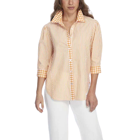 Heidi Stripe bottom Front Check Combo Shirt - Orange/White