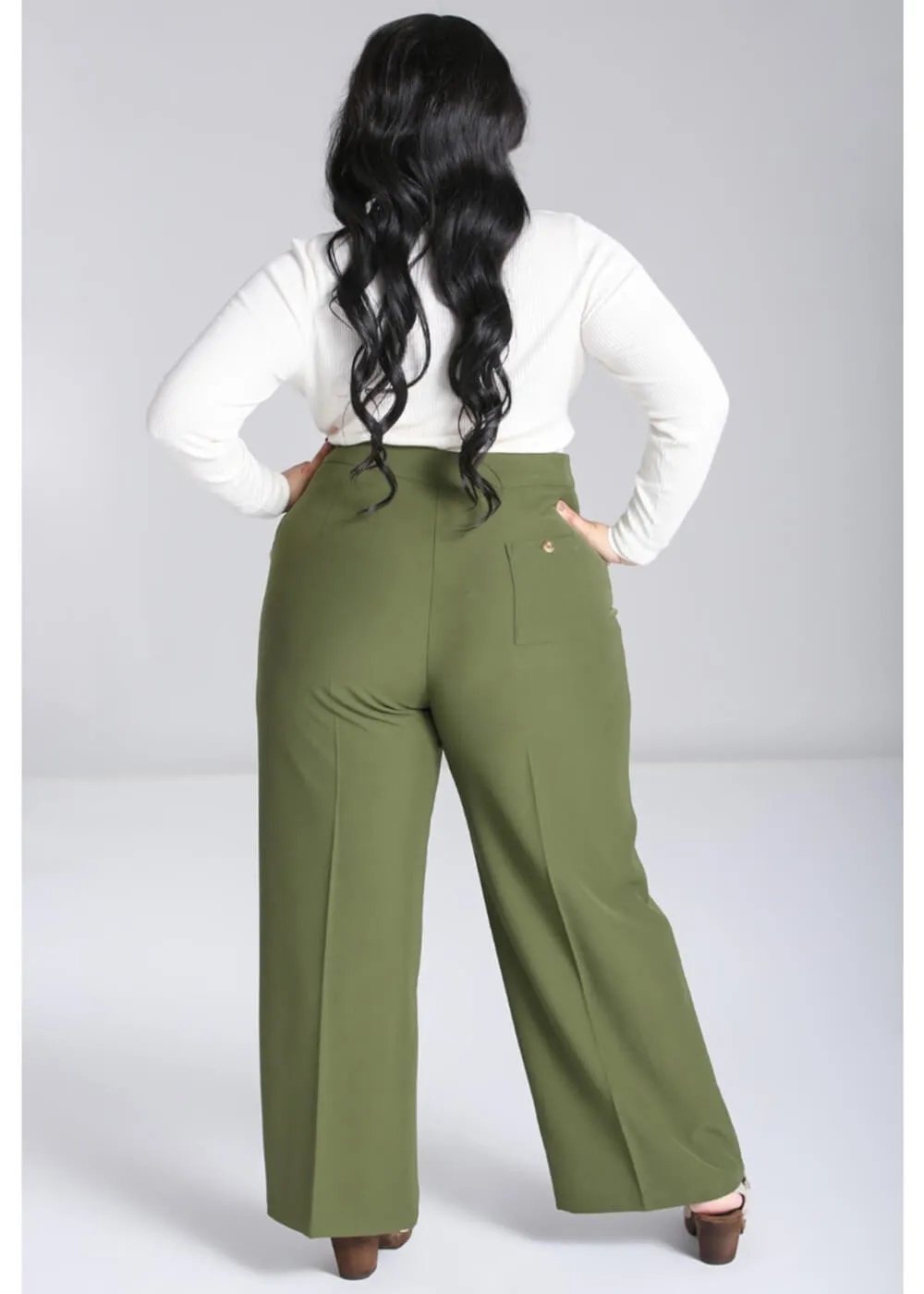 Hell Bunny Ginger 40's Swing Pants Khaki Green