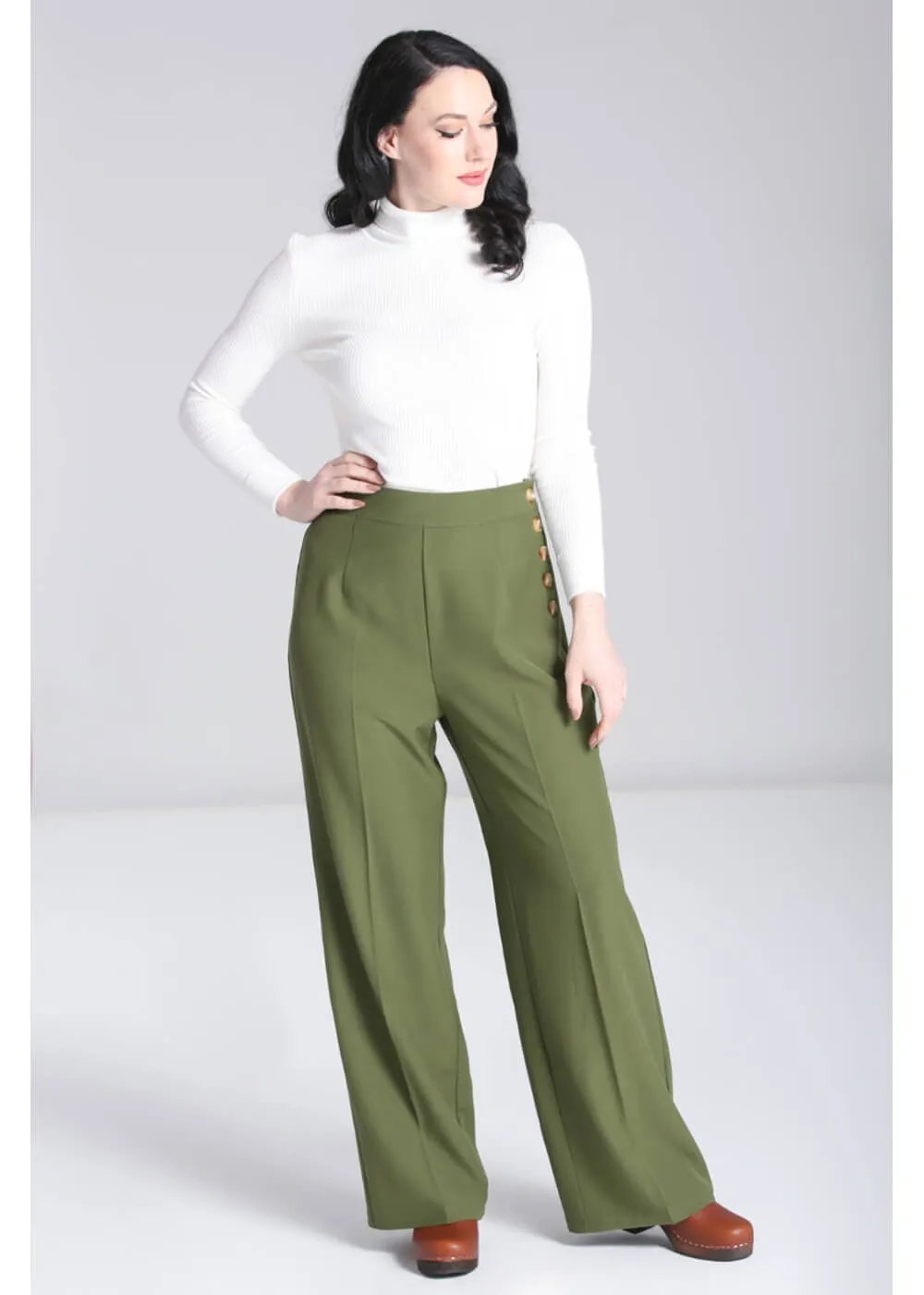 Hell Bunny Ginger 40's Swing Pants Khaki Green