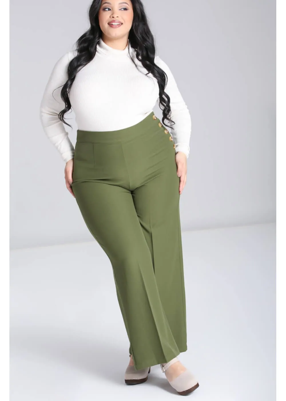 Hell Bunny Ginger 40's Swing Pants Khaki Green