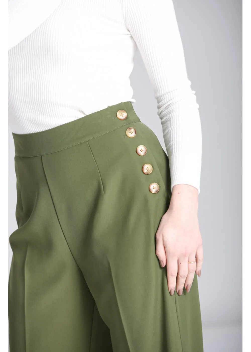 Hell Bunny Ginger 40's Swing Pants Khaki Green