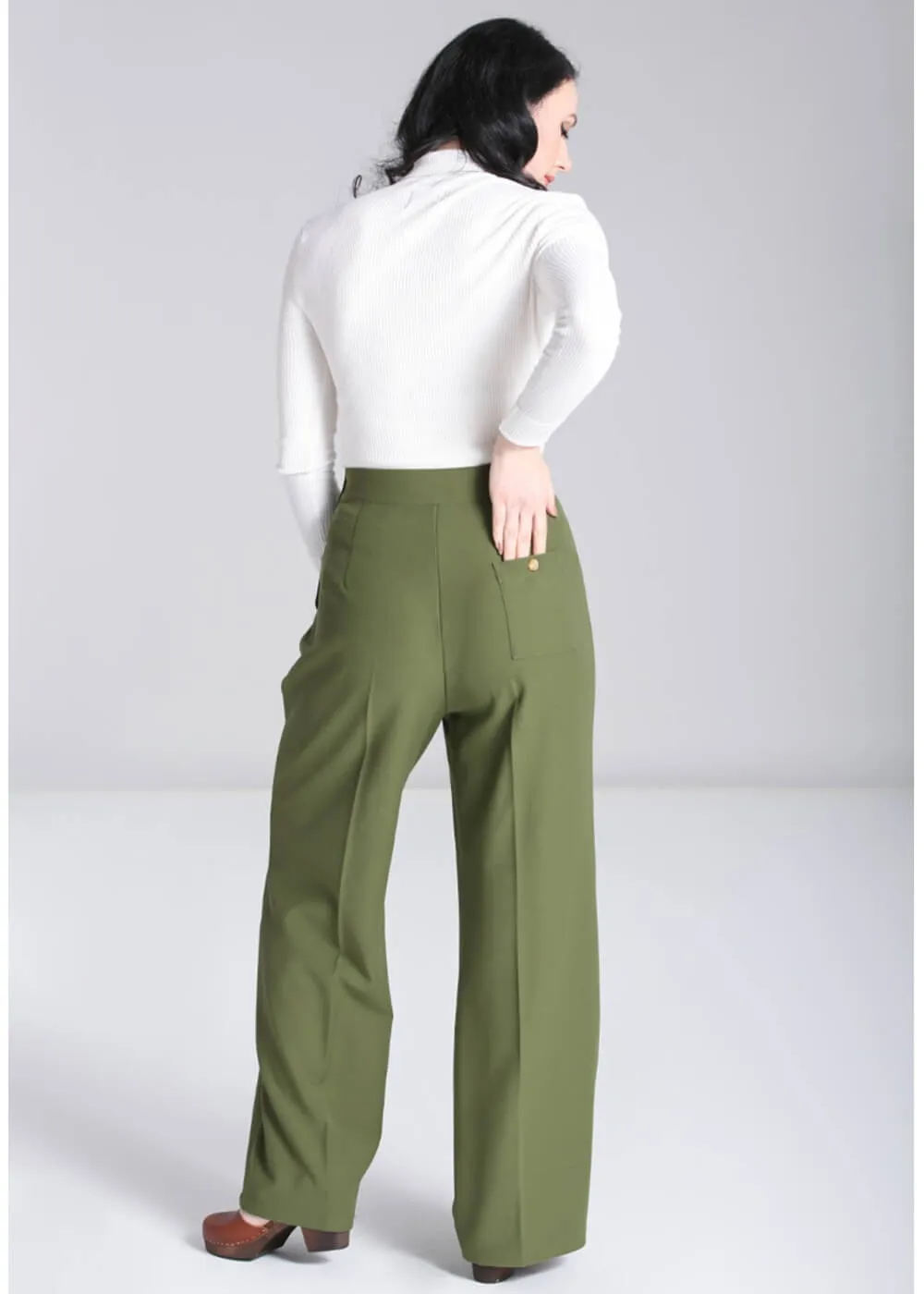 Hell Bunny Ginger 40's Swing Pants Khaki Green