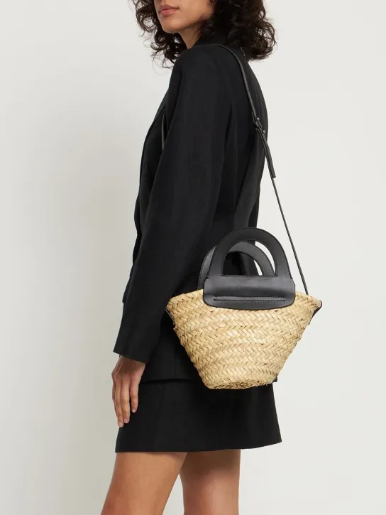 Hereu   Mini Cabas leather & raffia tote bag 