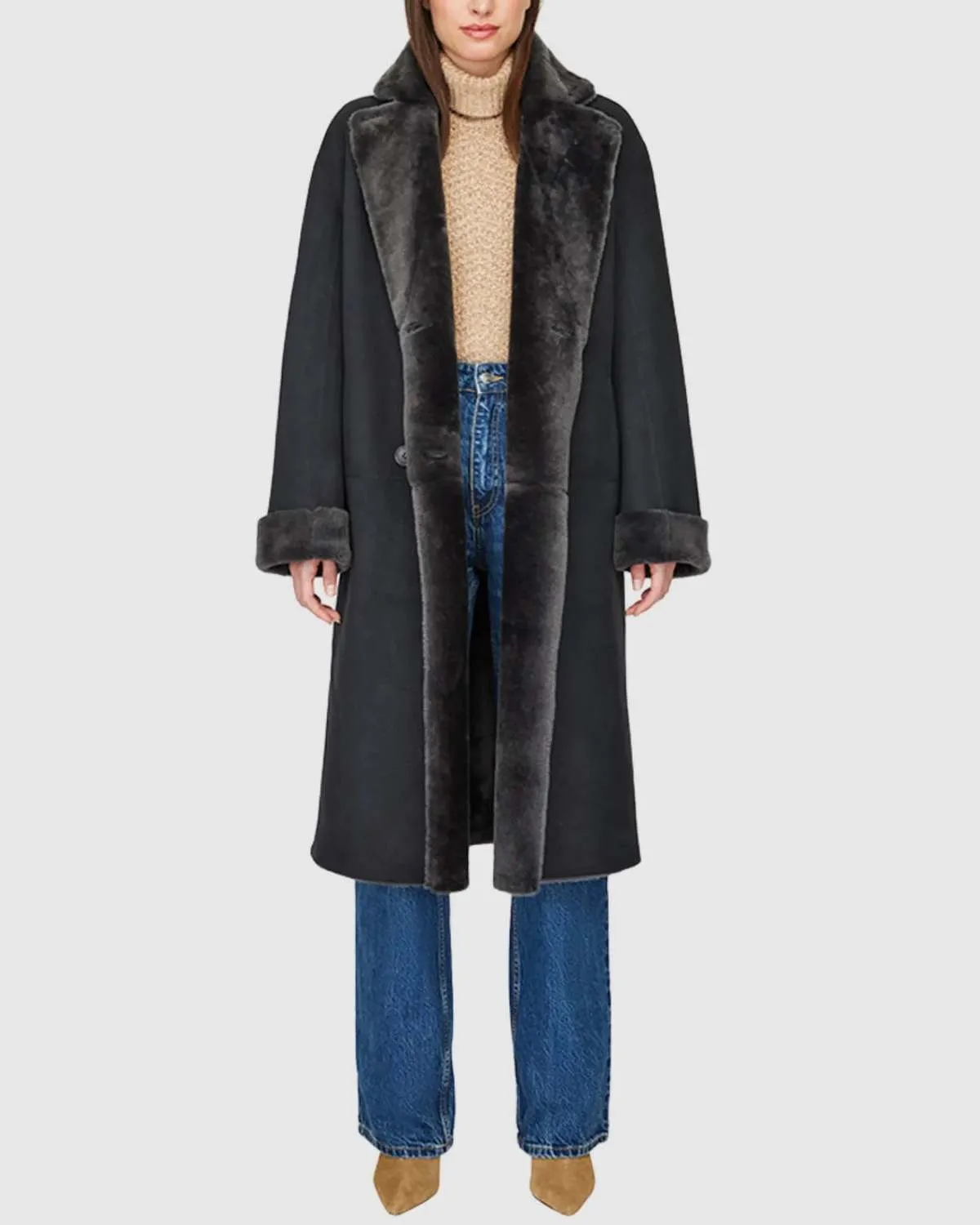 HiSO Elle Suede Shearling Coat - Graphite