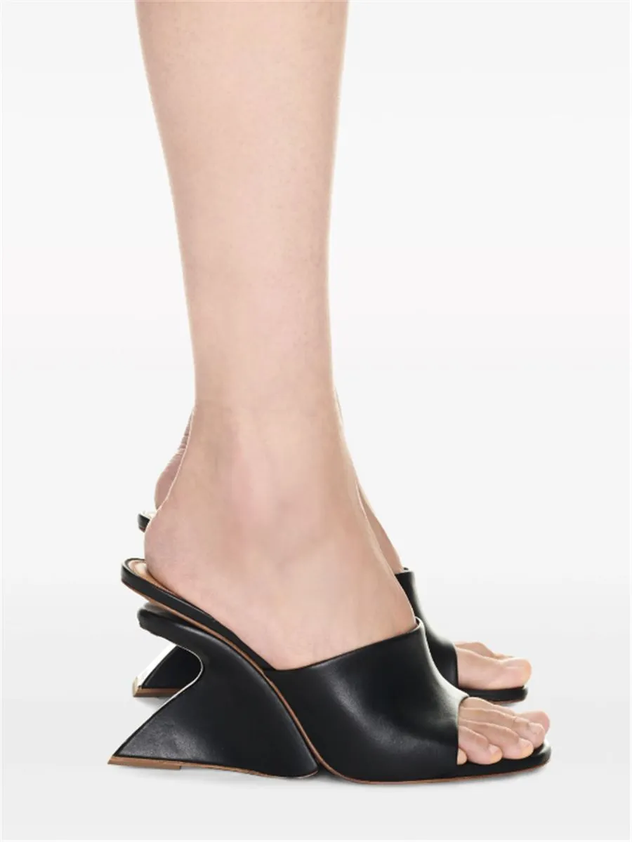 JUG WEDGE-HEEL LEATHER MULES