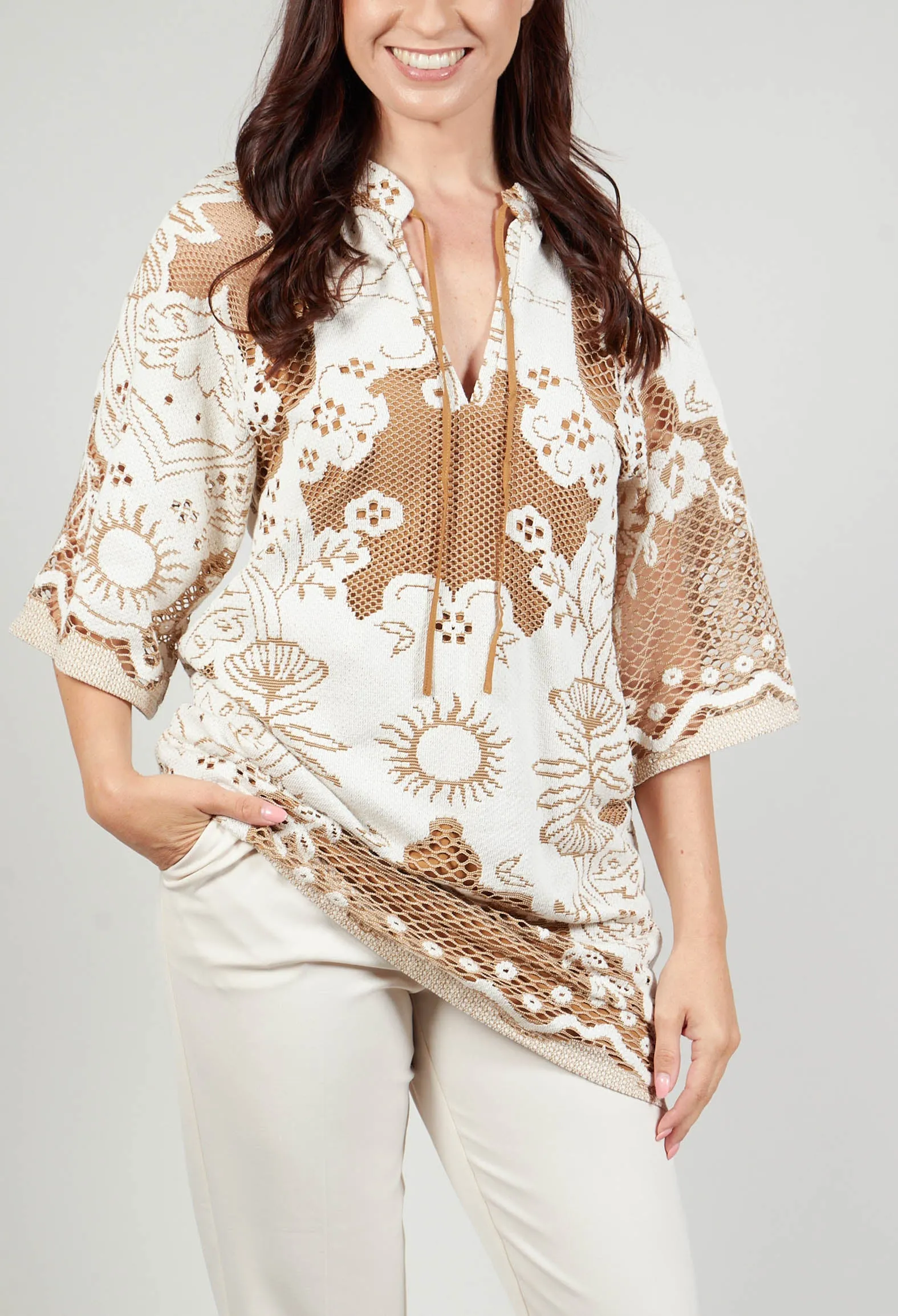 Lace Tunic Dress in Tan Brown