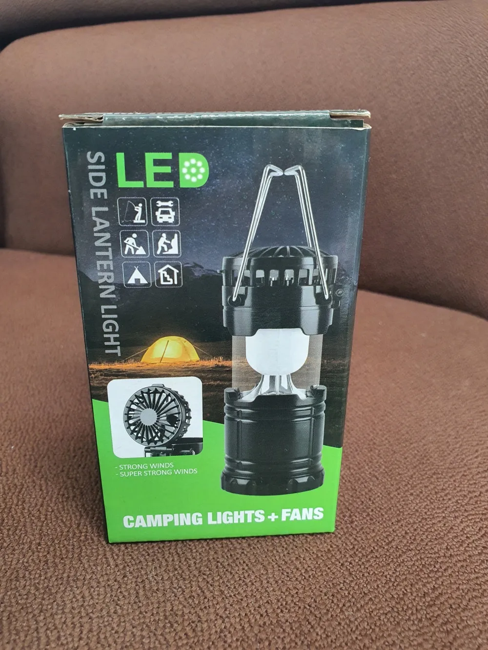 LED Camping Lights Fans Side Lantern Battery Powered Outdoor Black New