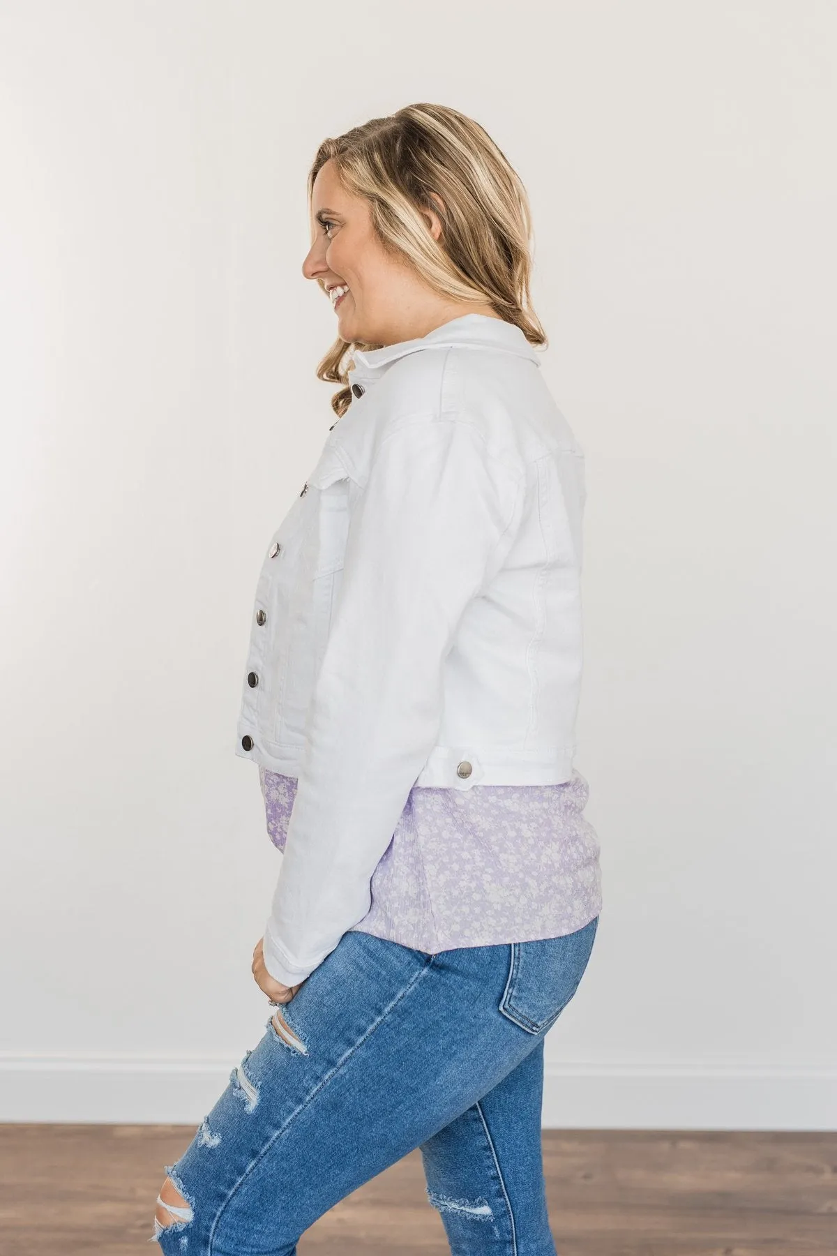 Life's A Journey Cropped Denim Jacket- White