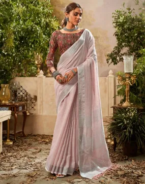 Light Peach Cotton Woven Sarees