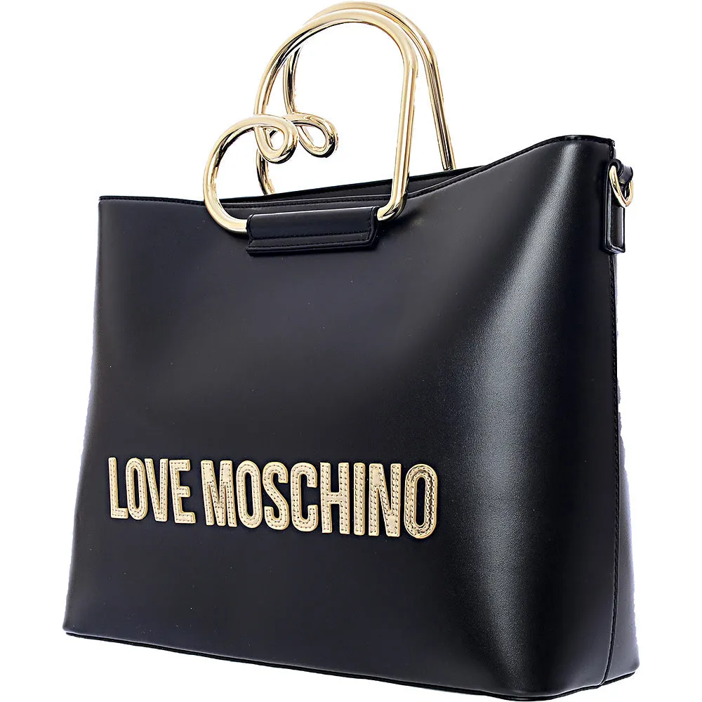 Love Moschino Women's Black Heart Shaped Handle Tote Bag