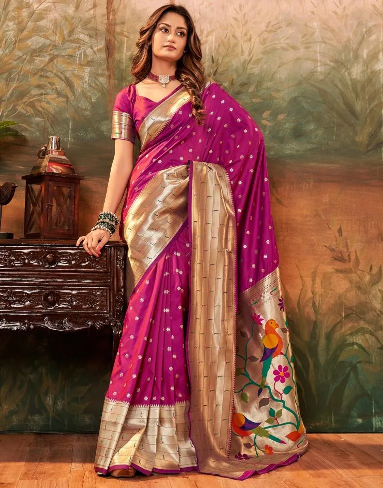 Magenta Silk Woven Sarees