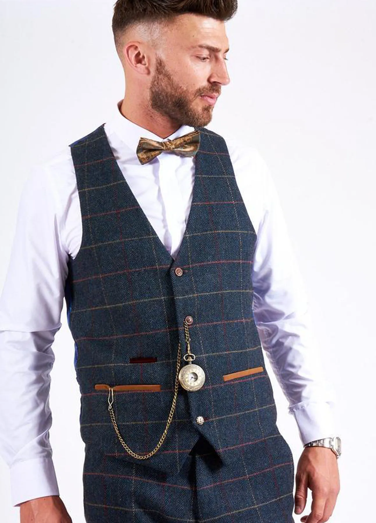 Marc Darcy Eton Navy Check Tweed Waistcoat