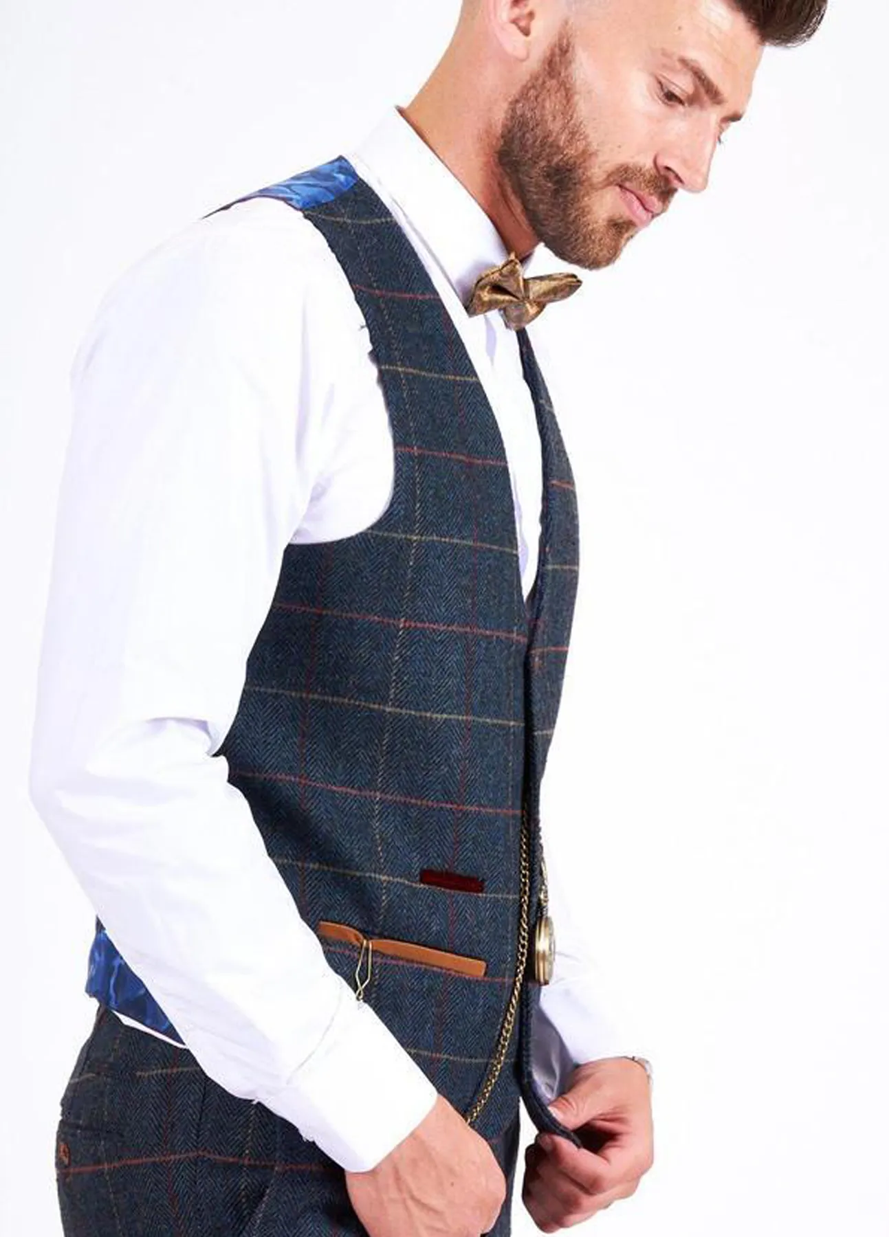 Marc Darcy Eton Navy Check Tweed Waistcoat