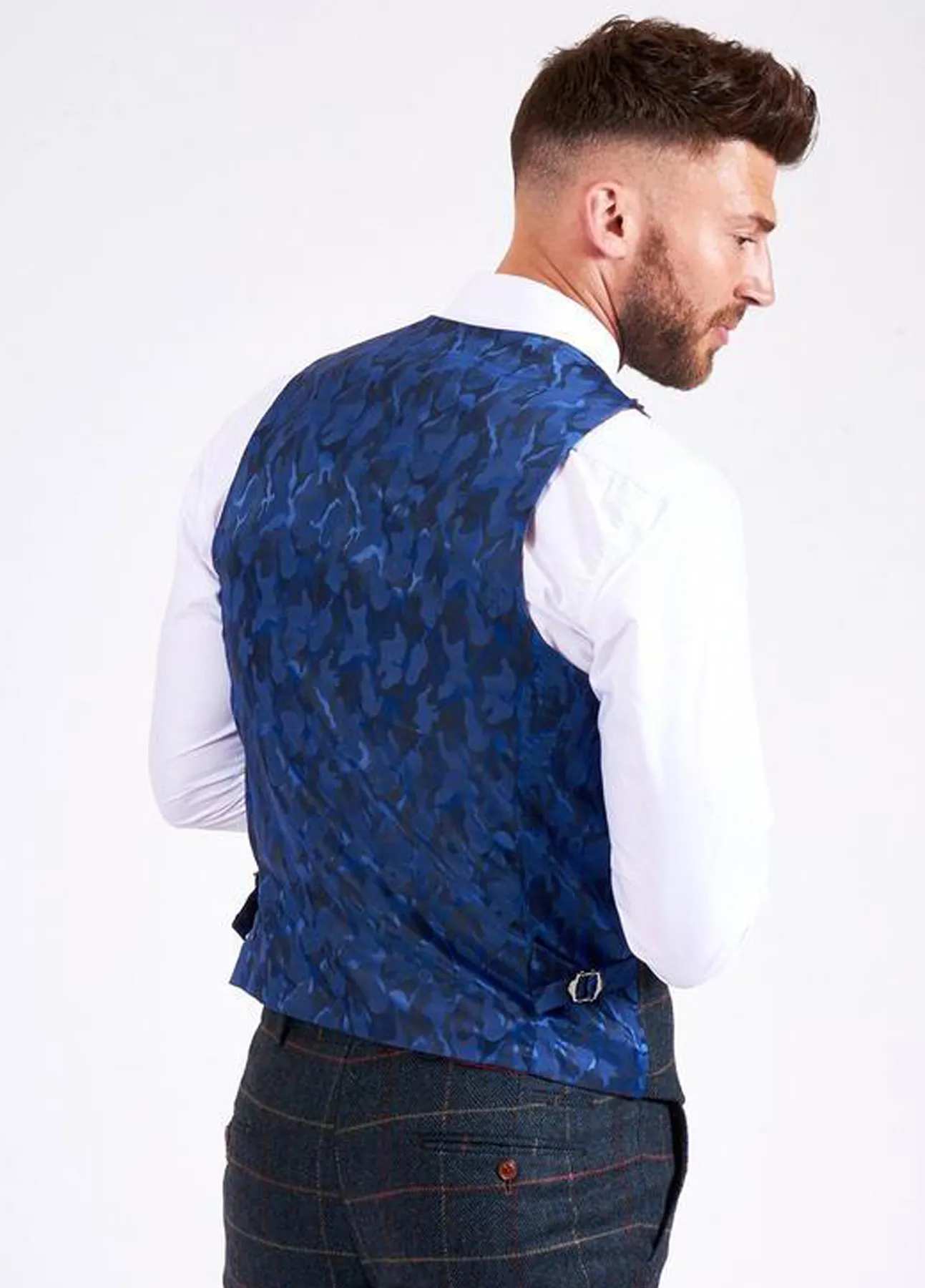 Marc Darcy Eton Navy Check Tweed Waistcoat