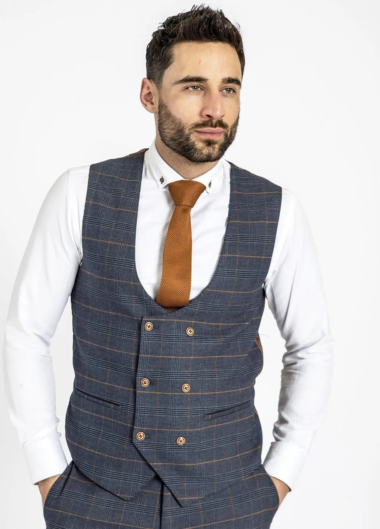 Marc Darcy Jenson Marine Check Double Breasted Waistcoat