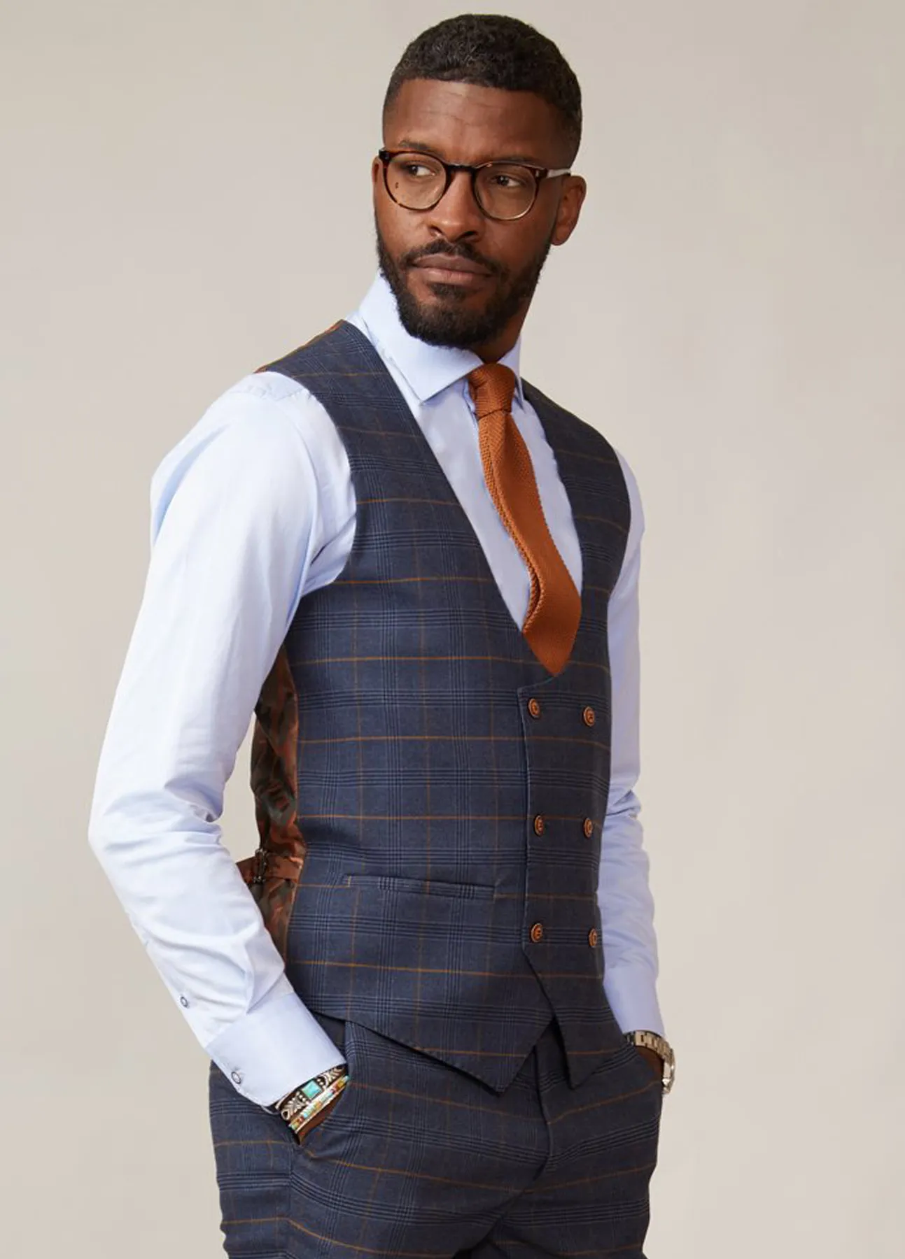 Marc Darcy Jenson Marine Check Double Breasted Waistcoat