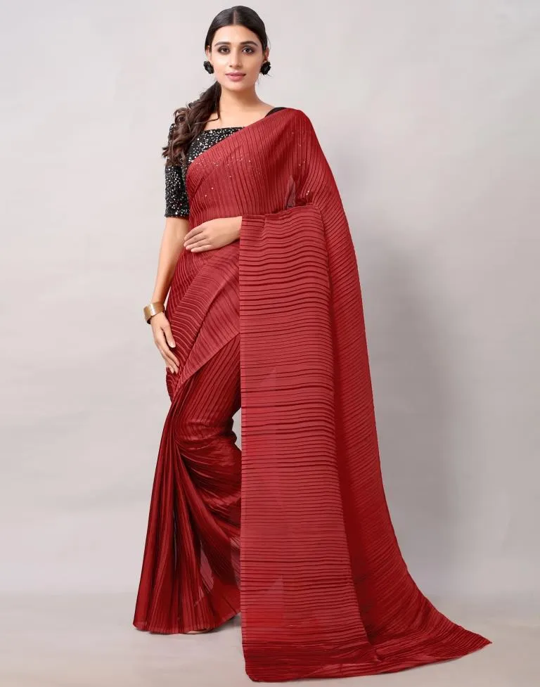 Maroon Pleated Saree