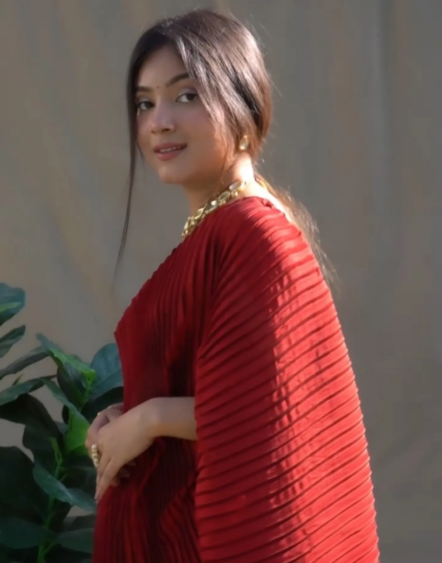 Maroon Pleated Saree