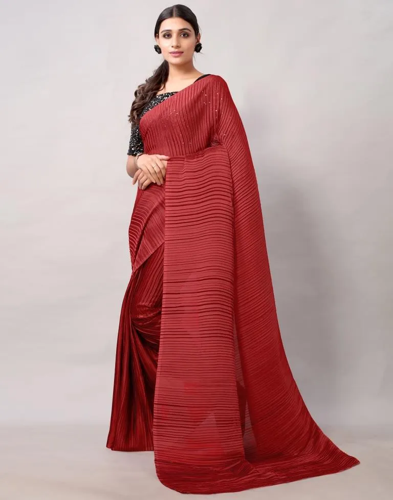 Maroon Pleated Saree