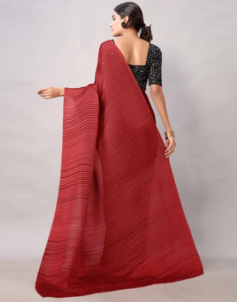 Maroon Pleated Saree