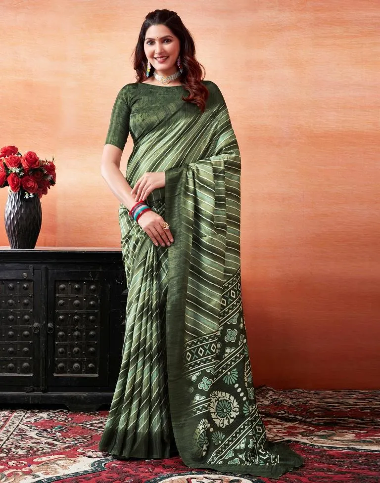 Mehandi Green Silk Printed Sarees