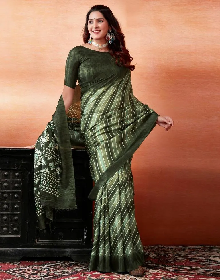 Mehandi Green Silk Printed Sarees