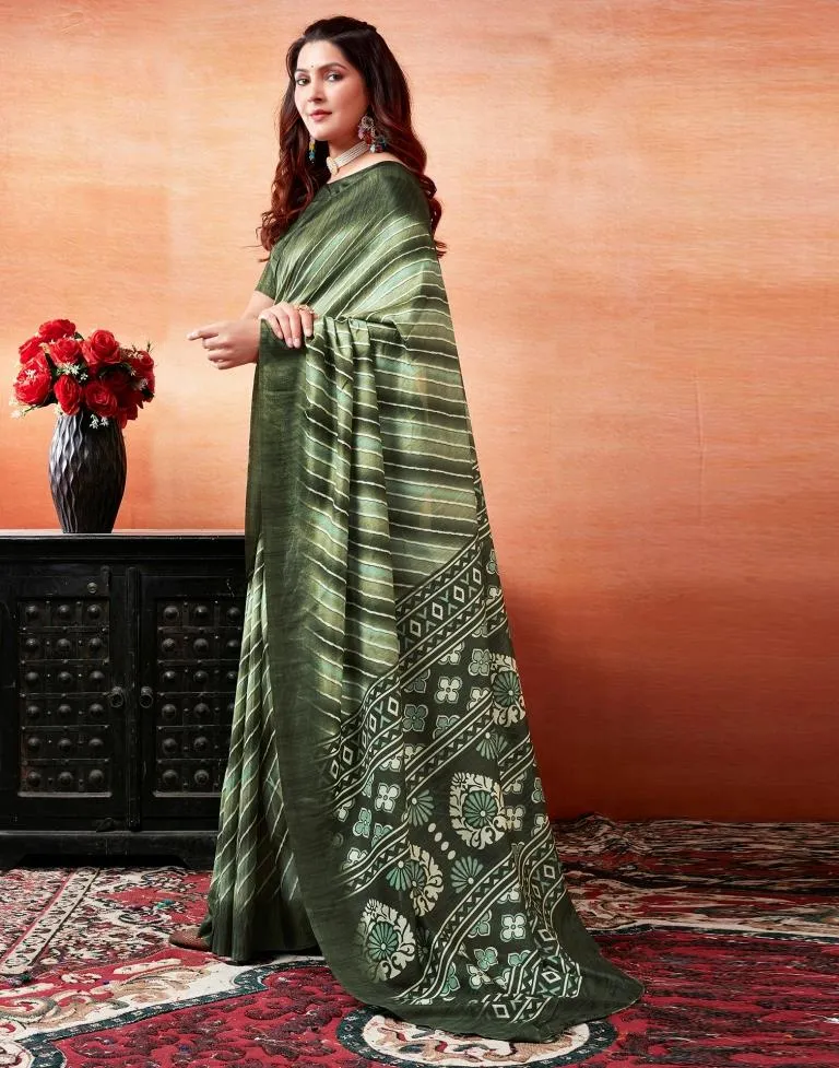 Mehandi Green Silk Printed Sarees