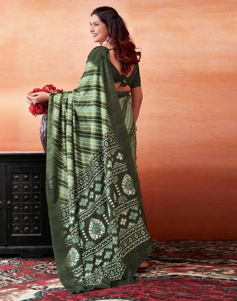 Mehandi Green Silk Printed Sarees