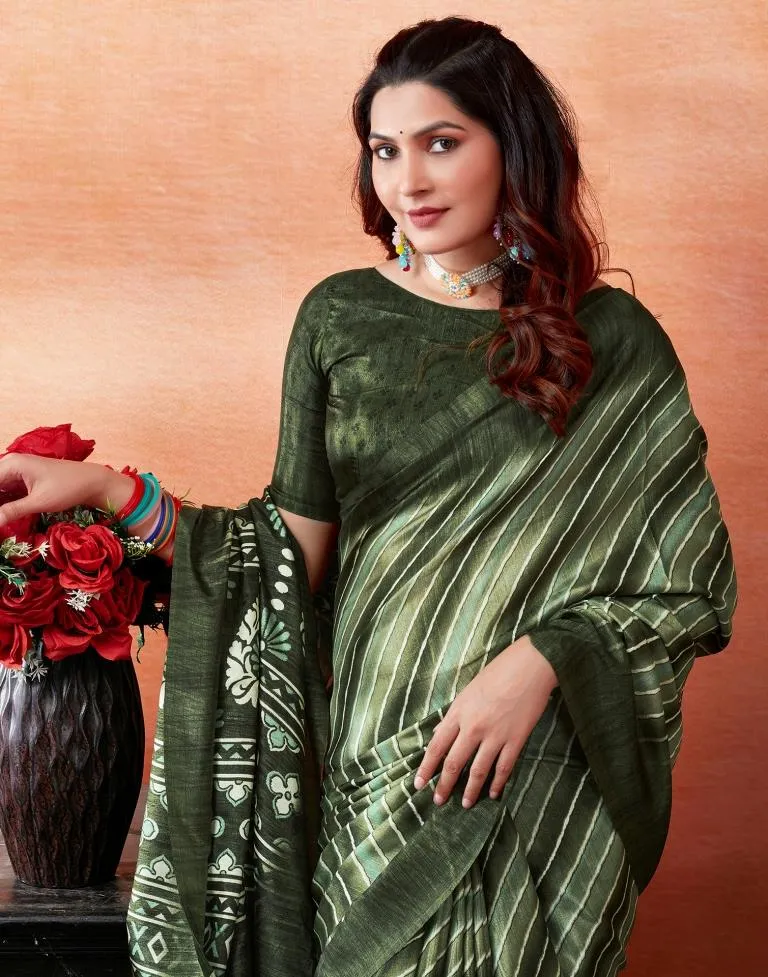 Mehandi Green Silk Printed Sarees