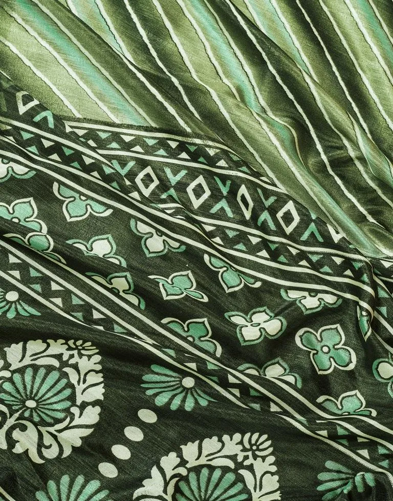 Mehandi Green Silk Printed Sarees