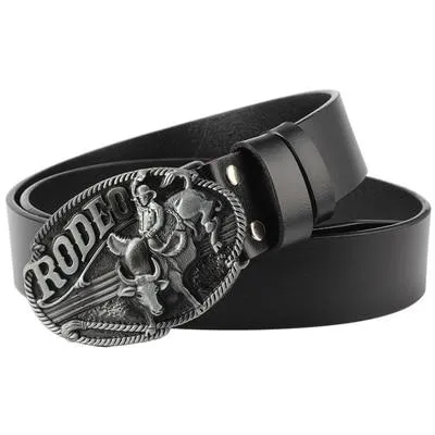 Men and Women Cowboy Rodeo Bull Rider Cowskin Leather Jeans Belt