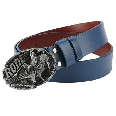 Men and Women Cowboy Rodeo Bull Rider Cowskin Leather Jeans Belt