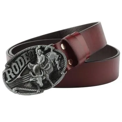 Men and Women Cowboy Rodeo Bull Rider Cowskin Leather Jeans Belt