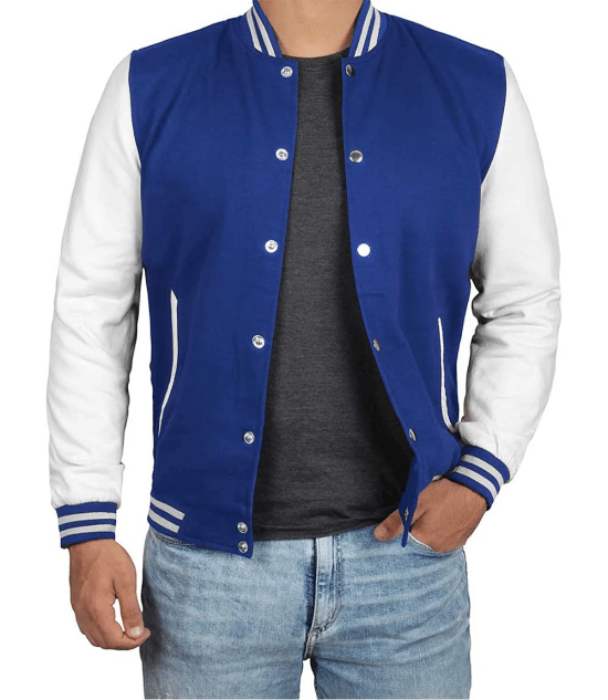 Men's Royal Blue & White Varsity Jacket - Classic Baseball Style