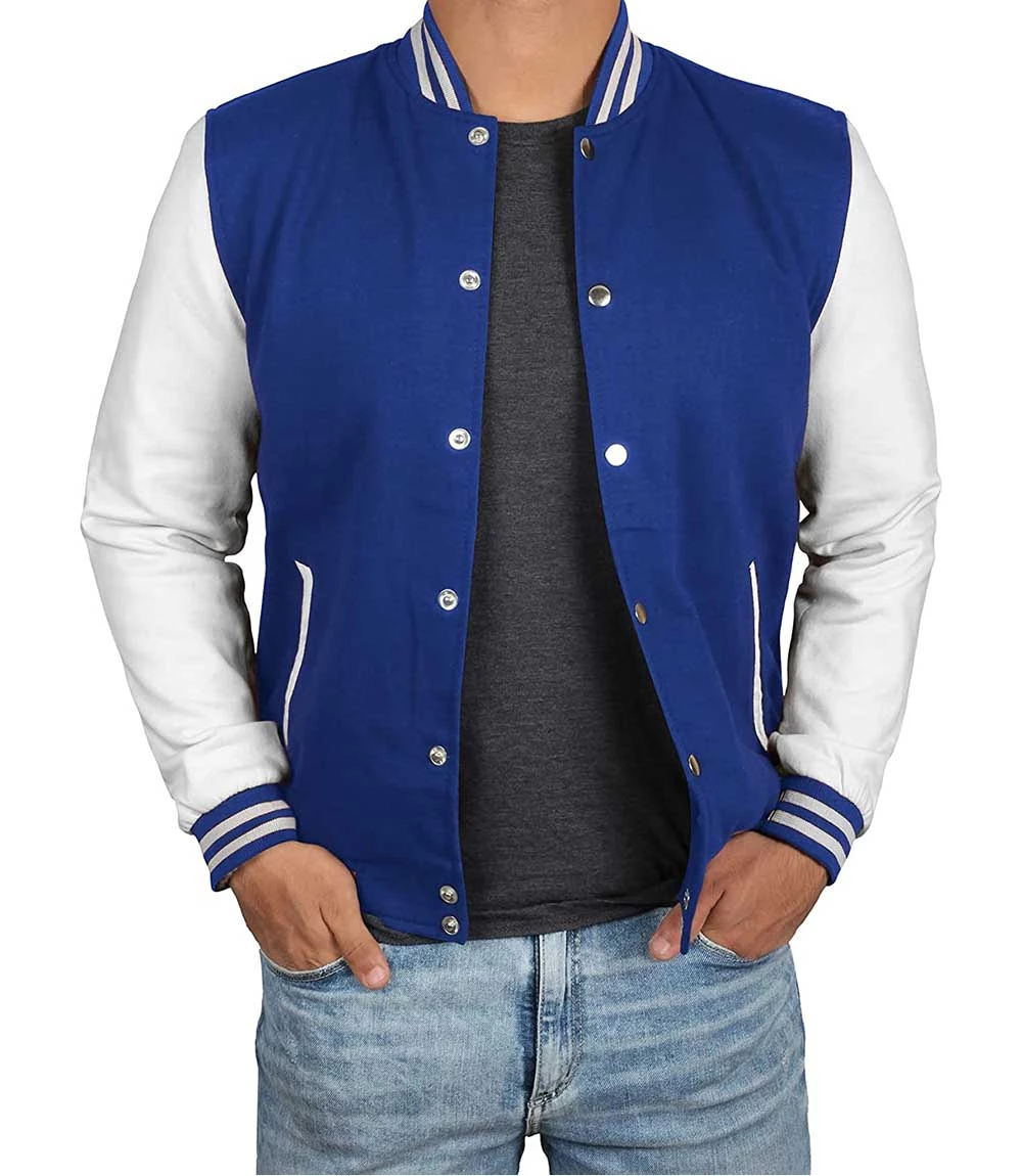 Men's Royal Blue & White Varsity Jacket - Classic Baseball Style