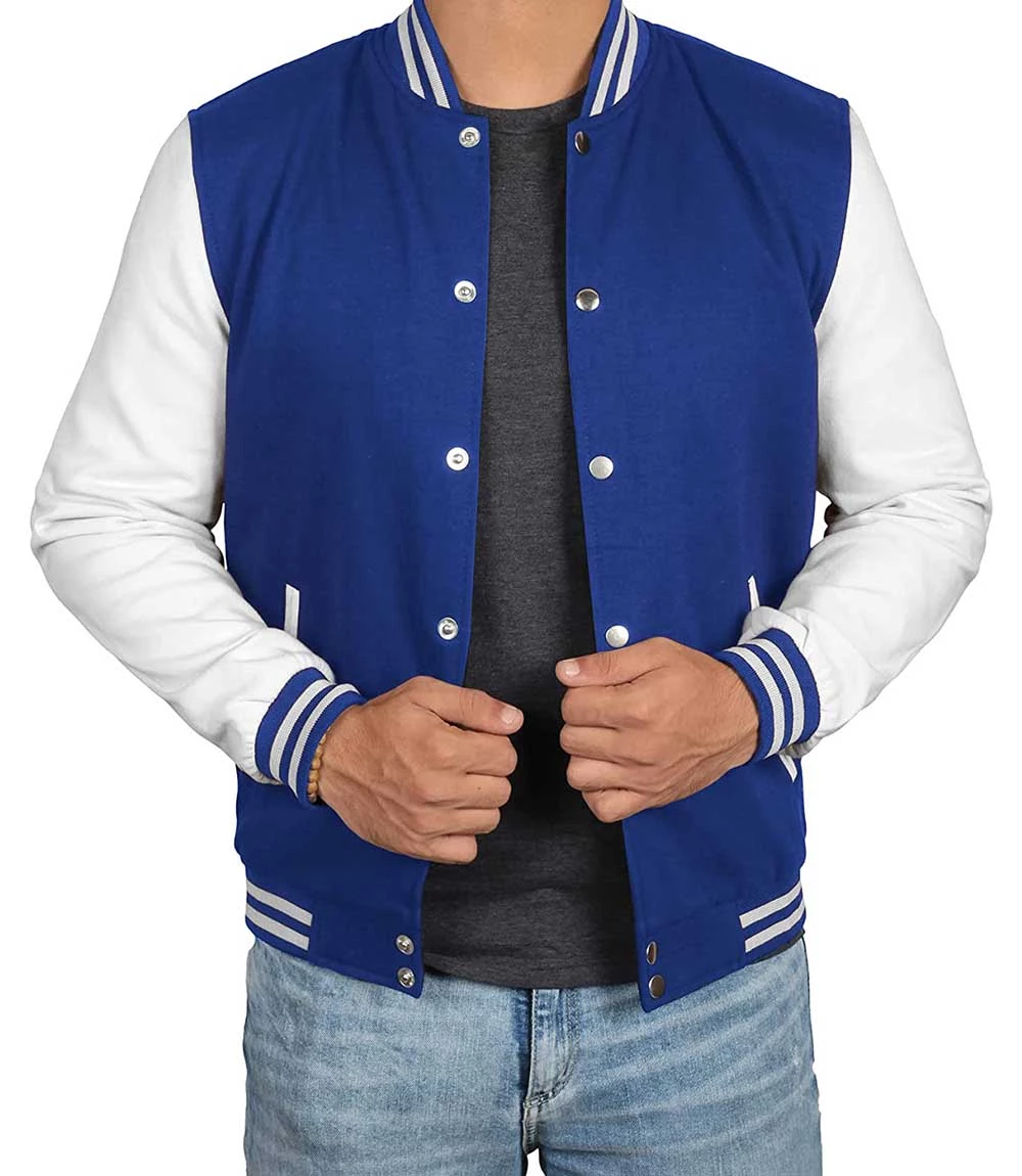 Men's Royal Blue & White Varsity Jacket - Classic Baseball Style