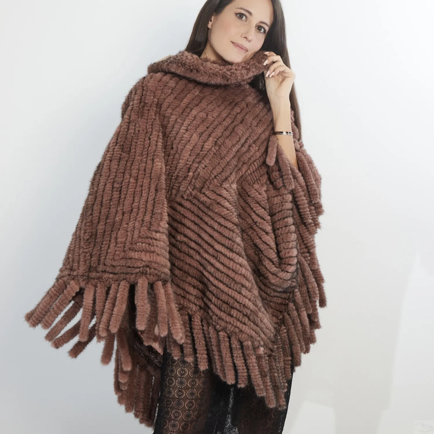 MINK KNITTED PONCHO