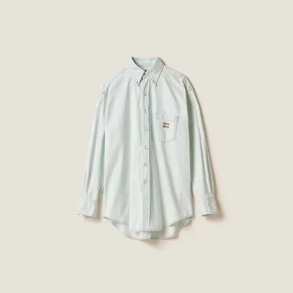 MiuMiu  |Denim Plain Cotton Short Sleeves Logo Shirts & Blouses