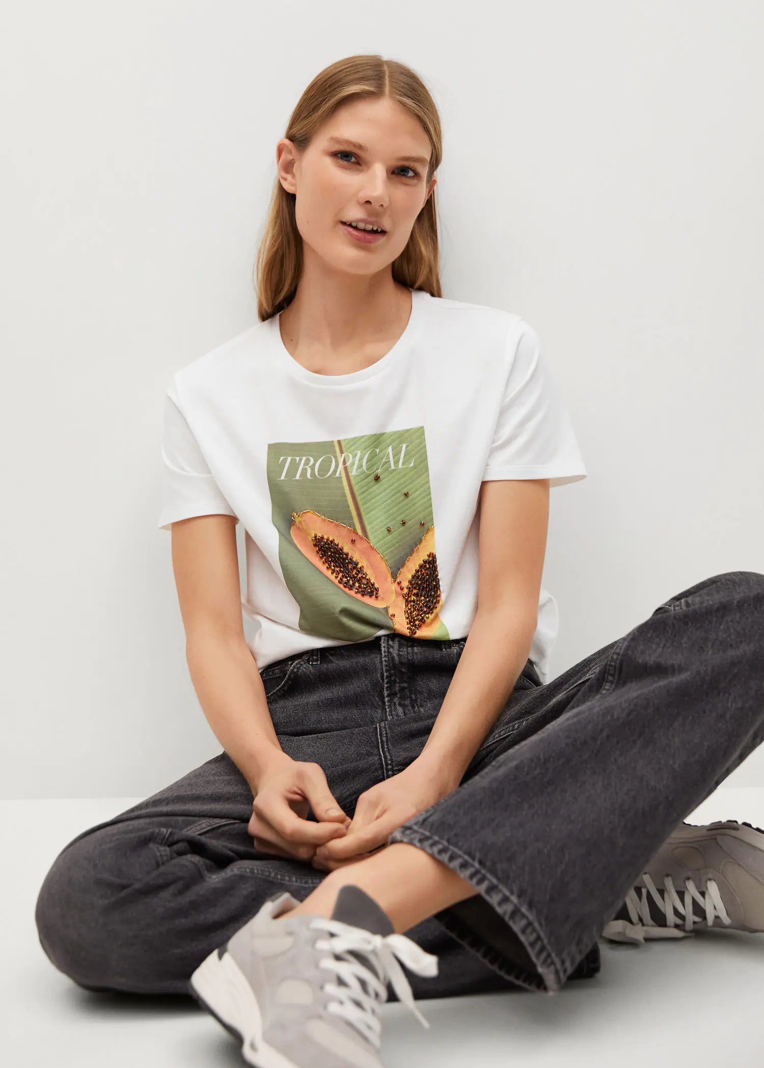 MNG Printed Cotton Blend T-Shirt