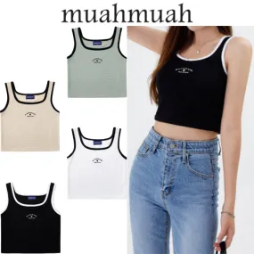 muahmuah  |Sleeveless Street Style Logo Tanks & Camisoles